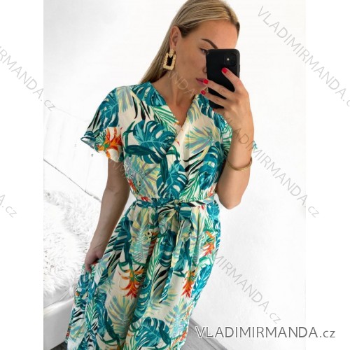 Šaty letní dlouhé s rukávem dámské (S/M, L/XL ONE SIZE) VISKOZA AINUOSI FRANCOUZSKÁ MÓDA FMPZM23A081-6 S/M weiß