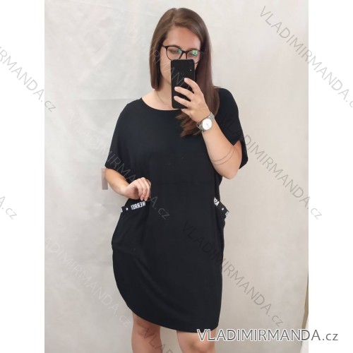 Šaty oversize krátký rukáv dámské nadrozměr (4XL/5XL ONE SIZE) ITALSKÁ MÓDA IM422026 4XL / 5XL schwarz