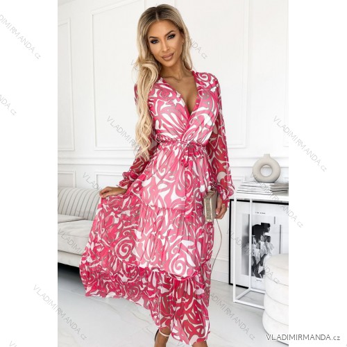 476-1 ENRICA Kleid mit Ausschnitt und langen Ärmeln – PINK WAVES – Mesh