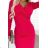 398-4 Elegantes Baumwollkleid mit Umschlagausschnitt und langen Ärmeln – Fuchsia