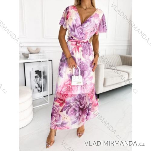 Langes, elegantes Sommerkleid für Damen mit kurzen Ärmeln (Einheitsgröße S/M) ITALIAN FASHION IMWGB232235