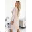 398-3 Elegantes Baumwollkleid mit Umschlagausschnitt und langen Ärmeln – Beige