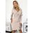 398-3 Elegantes Baumwollkleid mit Umschlagausschnitt und langen Ärmeln – Beige