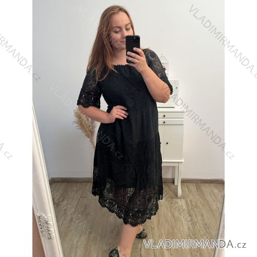 Langes, kurzärmliges Damenkleid in Übergröße (2XL/3XL/4XL Einheitsgröße) ITALIAN FASHION IMWA231189