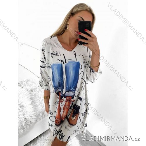 Šaty s páskem krátký rukáv dámské nadrozměr (XL/2XL ONE SIZE) ITALSKÁ MÓDA IMBM23019