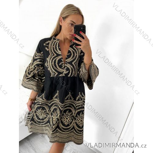 Šaty letní košilové s dlouhým rukávem dámské (S/M/L/XL ONE SIZE) ITALSKÁ MÓDA IMF23DR3047 L/XL schwarz