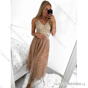 Langes Chiffon-Kurzarmkleid für Damen (S/M ONE SIZE) ITALIAN FASHION IMWGS231048