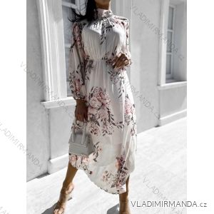 Langes, elegantes, langärmliges Damen-Blumenkleid aus Chiffon (Einheitsgröße S/M) ITALIAN FASHION IMWGB232312