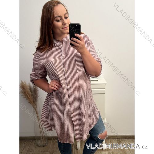 Elegantes Hemd Langarm Damen Kleid (S / M ONE SIZE) ITALIAN FASHION IMWY21734 2XL/3XL lila