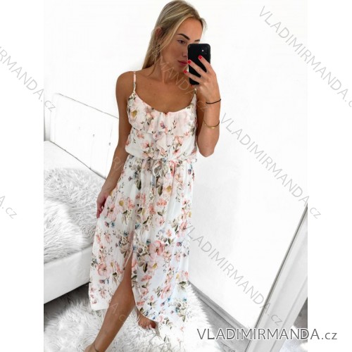 Šaty letní dlouhé šifonové na ramínkách dámské (S/M ONE SIZE) ITALSKÁ MÓDA IMWG214068 S/M weiß