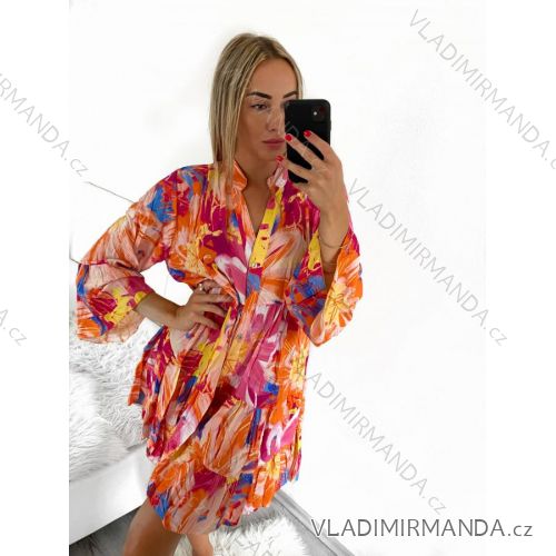 Hemdkleid Sommer Oversize Langarm Damen Übergröße (S/M/L/XL/2XL Einheitsgröße) ITALIAN FASHION IM8239802-4/DR XL/2XL Orange