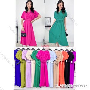 Langes Sommerkleid für Damen mit Gürtel, kurzen Ärmeln (S/M EINHEITSGRÖSSE) ITALIAN FASHION IMWLN232341