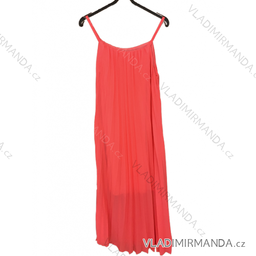 Damen-Trägerkleid aus plissiertem Sommer-Chiffon (Einheitsgröße S/M/L/XL) ITALIAN FASHION IMC22468/DR M/L neonpink