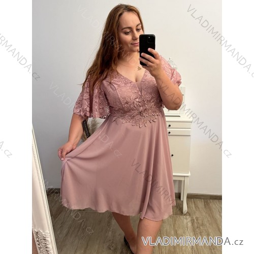 Kurzärmliges Kleid aus Spitze und Baumwolle für Damen (Einheitsgröße S/M) ITALIAN FASHION IMM23M7267 0-4 Monate altrosa