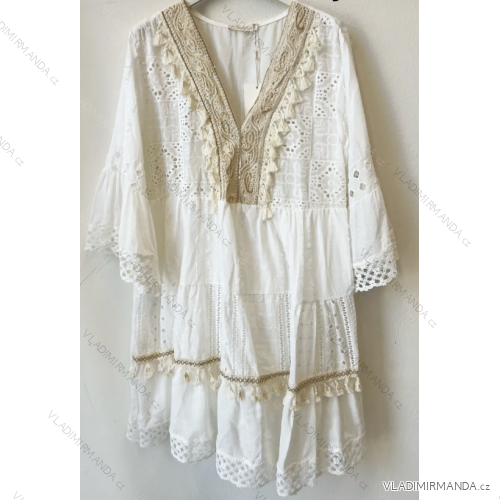 Sommer-Boho-Spitzenkleid mit 3/4-langen Ärmeln für Damen (Einheitsgröße S/M) ITALIAN FASHION IMPEM235687