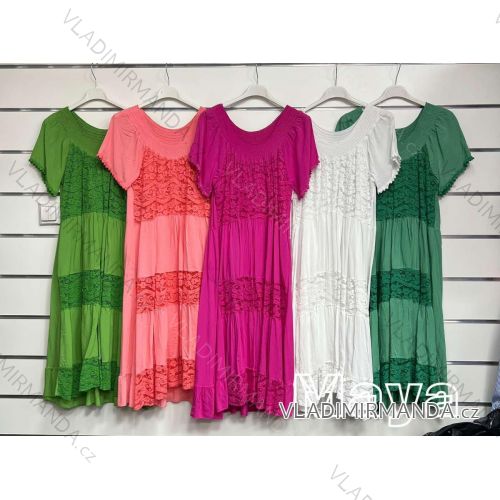 Damenkleid aus Baumwolle mit kurzen Ärmeln aus Spitze (S / M ONE SIZE) ITALIAN FASHION IMWM215877
