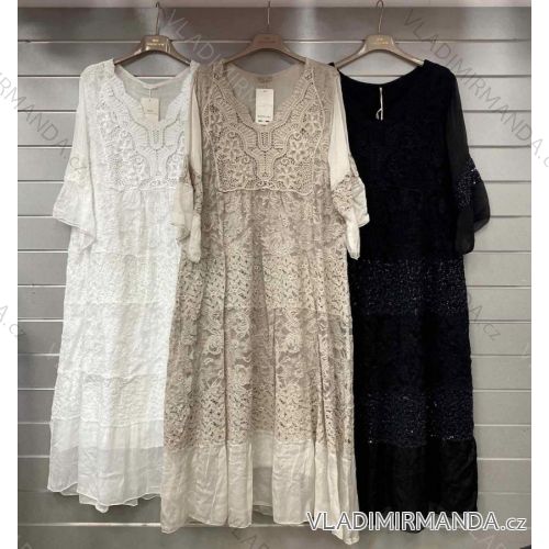 Langes Chiffon-Kurzarmkleid für Damen (S/M ONE SIZE) ITALIAN FASHION IMWGS231048