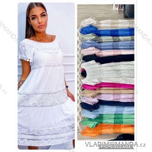 Langes Chiffon-Kurzarmkleid für Damen (S/M ONE SIZE) ITALIAN FASHION IMWGM23456