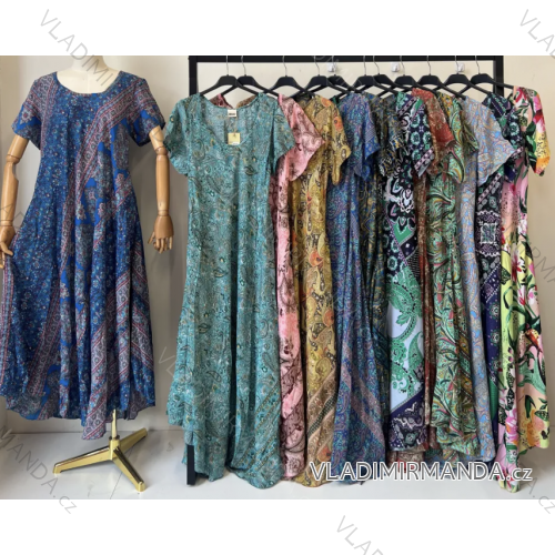 Langes Sommer-Kurzarmkleid für Damen (S/M EINHEITSGRÖSSE) INDIAN FASHION IMPEM237616