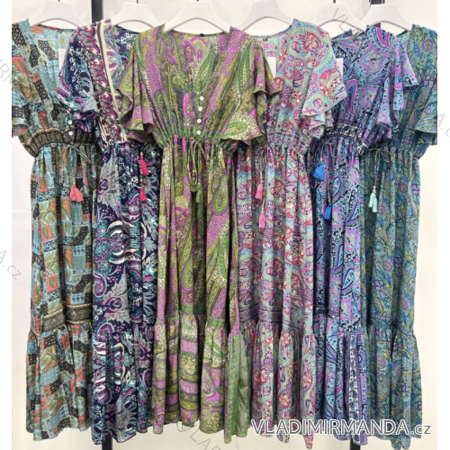 Langes Sommer-Kurzarmkleid für Damen (S/M EINHEITSGRÖSSE) INDIAN FASHION IMPEM23ECO547
