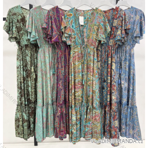Langes Sommer-Kurzarmkleid für Damen (S/M EINHEITSGRÖSSE) INDIAN FASHION IMPEM23LAE09
