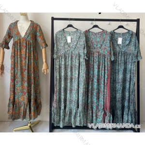 Langes Sommerkleid mit 3/4-Ärmeln für Damen (S/M Einheitsgröße) INDIAN FASHION IMPEM23G51
