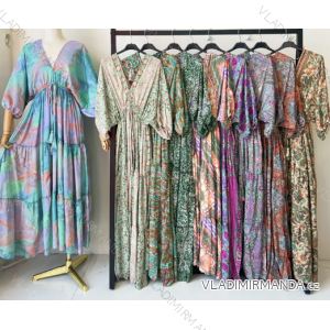Langes Sommerkleid mit 3/4-Ärmeln für Damen (S/M Einheitsgröße) INDIAN FASHION IMPEM23G28