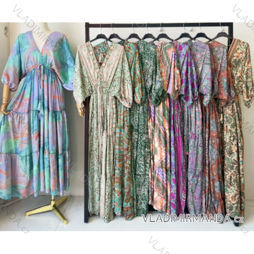 Langes Sommerkleid mit 3/4-Ärmeln für Damen (S/M Einheitsgröße) INDIAN FASHION IMPEM23G28