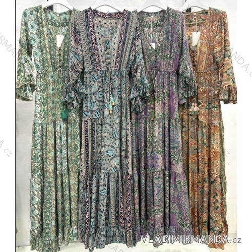 Langes Sommerkleid mit 3/4-Ärmeln für Damen (S/M Einheitsgröße) INDIAN FASHION IMPEM23G18