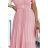 465-3 MIA Plissiertes Midikleid mit breitem Gürtel – schmutziges Rosa
