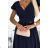 425-3 MATILDE Kleid mit Ausschnitt und kurzen Ärmeln – dunkelblau