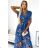 473-1 ARIA Langes Kleid mit Ausschnitt und kurzen Ärmeln – blau mit Blumen