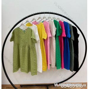 Damen-Sommerkleid aus Leinen mit kurzen Ärmeln (Einheitsgröße S/M) ITALIAN FASHION IMWP232490