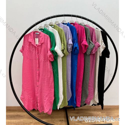 Damen-Sommerleinen-Hemdkleid mit 3/4-langen Ärmeln (Einheitsgröße S/M) ITALIAN FASHION IMWP232492