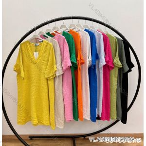 Damen-Sommerkleid aus Leinen mit kurzen Ärmeln (Einheitsgröße S/M) ITALIAN FASHION IMWP232493