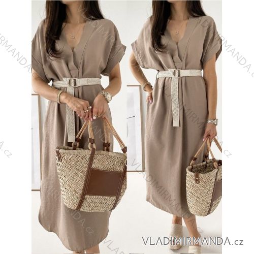 Sommer-Leinenkleid für Damen mit Gürtel, kurzärmelig (Einheitsgröße S/M) ITALIAN FASHION IMWAD232500