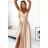 299-8 CHIARA elegantes Satin-Maxikleid mit Trägern – Gold