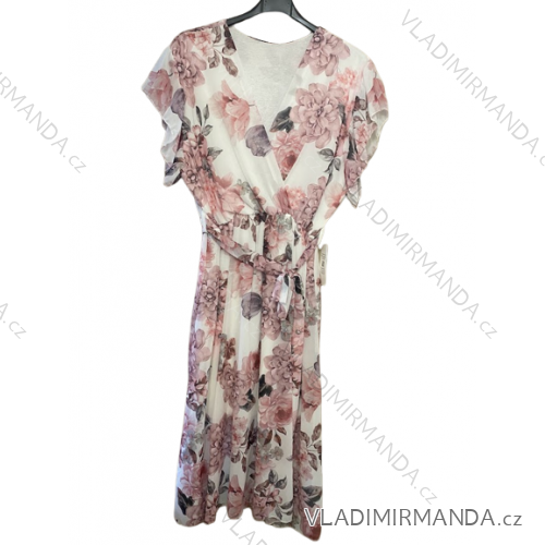 Langes Chiffon-Kurzarmkleid für Damen (S/M ONE SIZE) ITALIAN FASHION IMWGS231048