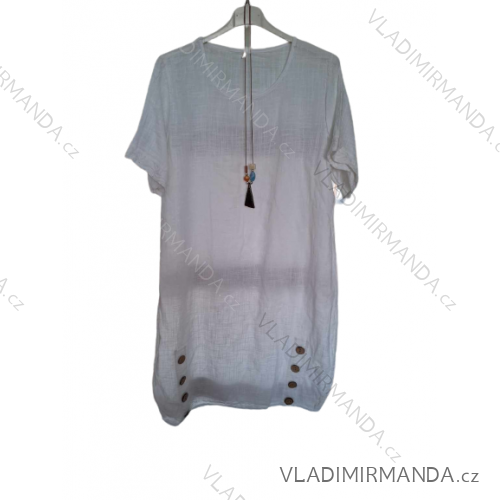 Šaty letní bavlněné s přívěškem krátký rukáv dámské (2XL/3XL ONE SIZE) ITALSKÁ MÓDA IMD22063 2XL/3XL weiß