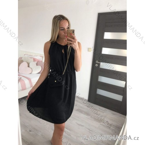 Sommerkleid mit ärmelloser Handtasche Damen (S / M ONE SIZE) ITALIAN FASHION IM422601 S/M schwarz