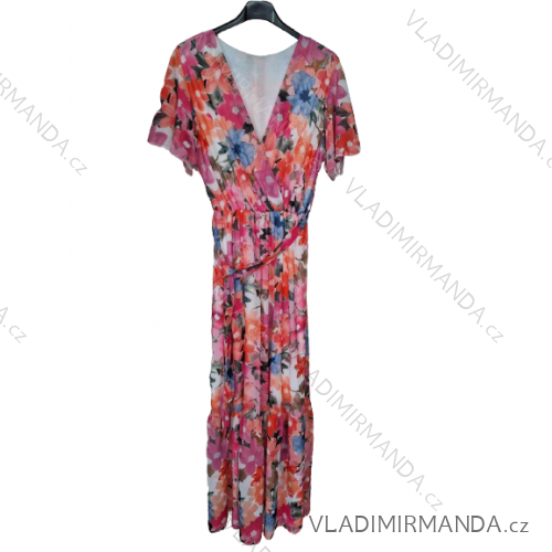 Langes Chiffon-Kurzarmkleid für Damen (S/M ONE SIZE) ITALIAN FASHION IMWGS231048 S/M pink