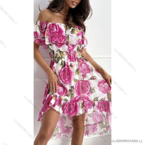 Langes Chiffon-Kurzarmkleid für Damen (S/M ONE SIZE) ITALIAN FASHION IMWGM23456