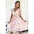 374-6 POLINA Plissiertes Kleid mit Ausschnitt und Rüschen – rosa Blumen