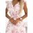 374-6 POLINA Plissiertes Kleid mit Ausschnitt und Rüschen – rosa Blumen