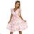 374-6 POLINA Plissiertes Kleid mit Ausschnitt und Rüschen – rosa Blumen