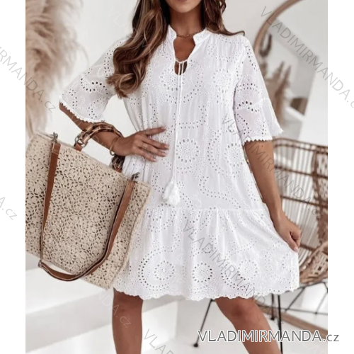 Sommer-Boho-Spitzenkleid für Damen mit kurzen Ärmeln (Einheitsgröße S/M) ITALIAN FASHION IMPGM236414