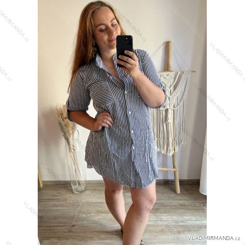 Leinenhemdkleid Kurzarm Damen (S / M ONE SIZE) ITALIAN FASHION IM722110