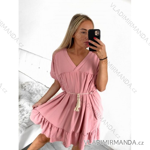 Šaty letní krátký rukáv dámské (S/M ONE SIZE) ITALSKÁ MÓDA IM322183 M / L altrosa