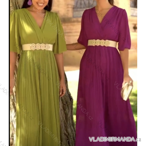 Langes Sommerkleid für Damen mit Gürtel, kurzen Ärmeln (S/M EINHEITSGRÖSSE) ITALIAN FASHION IMPLP2323669013