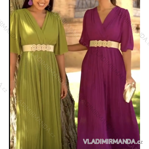 Langes Sommerkleid für Damen mit Gürtel, kurzen Ärmeln (S/M EINHEITSGRÖSSE) ITALIAN FASHION IMPLP2323669013